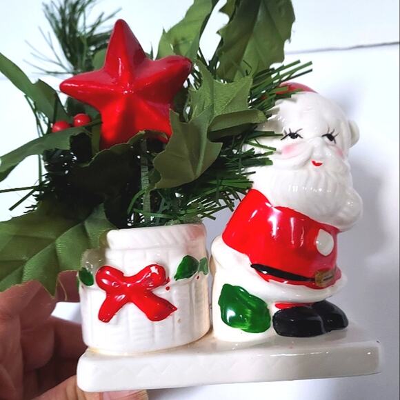 Vintage 60s 70s ceramic Santa Claus Planter Candle Holder Christmas - Picture 5 of 9